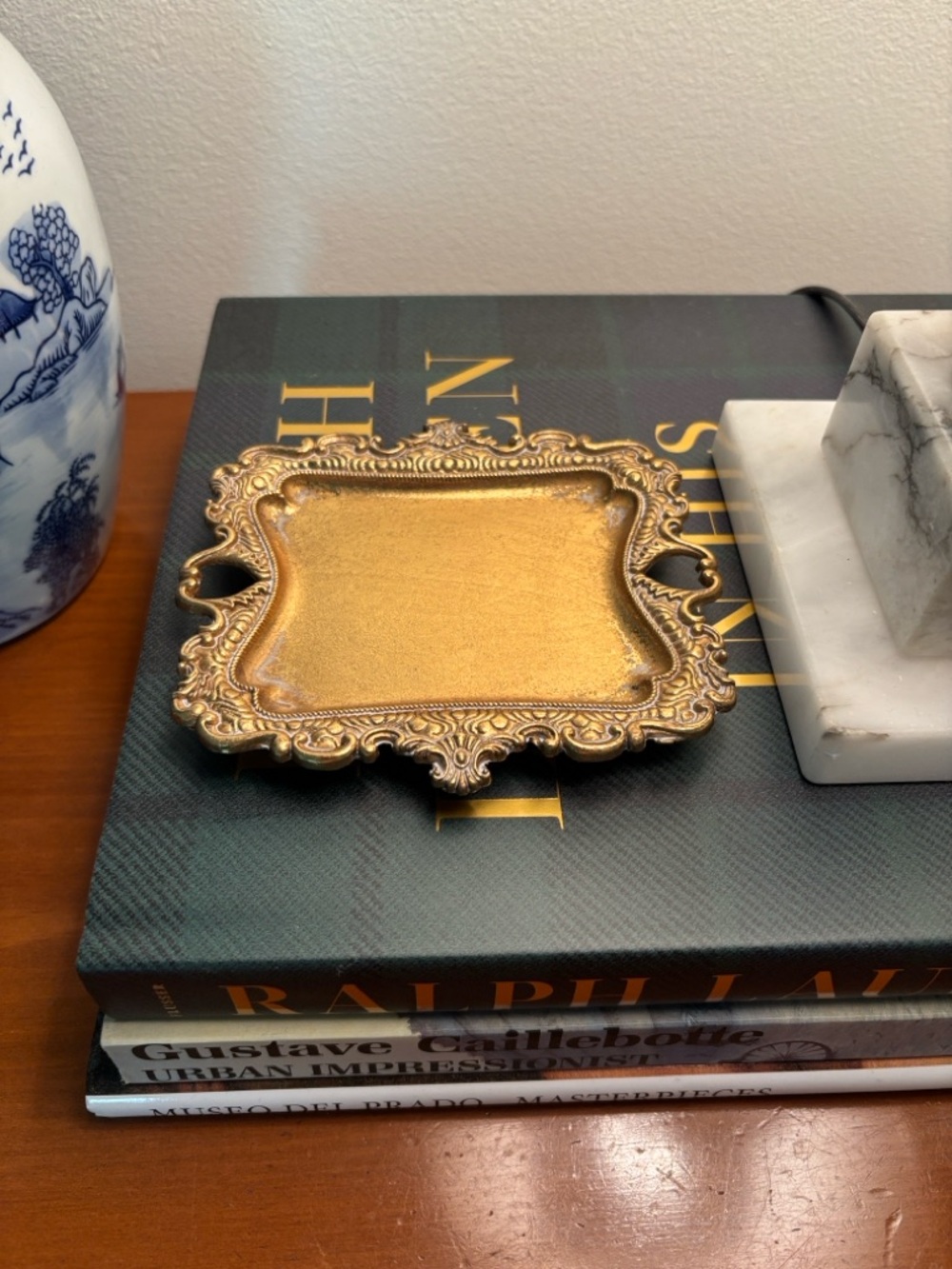 Ornate Gold Metal Small Decorative Tray
